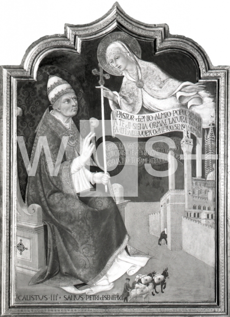 SANO DI PIETRO｜教皇カリストゥス三世にシエナを守るよう命ずる聖母