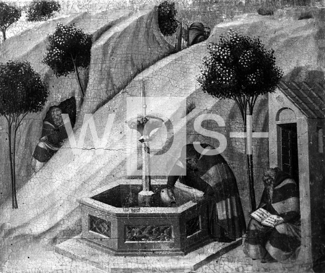 LORENZETTI Pietro｜カルメル山のエリアの泉の水を飲むカルメル会修道士