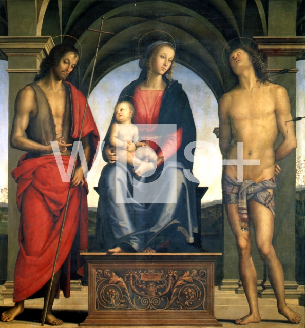 PERUGINO Pietro｜聖母子と洗礼者ヨハネと聖セバスティアヌス