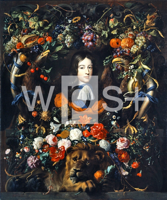 HEEM Jan Davidz｜オレンジ公ウィリアム三世の肖像と花と果物の花飾り