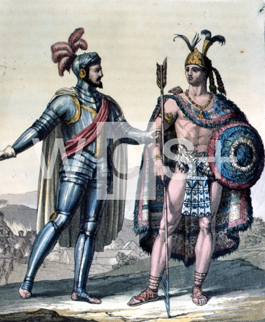 ｜メキシコのアステカ王、モンテスマ2世に合うコルテス