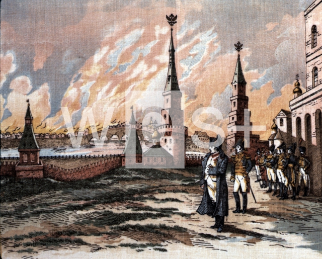 ｜クレムリンからモスクワの街の火災をみつめるナポレオン、1812年