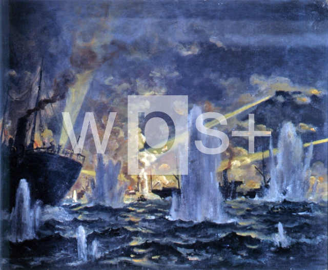 ｜ロシア艦隊を旅順港内へ閉鎖するため、港口で自沈する日本の艦船、1904年3月27日