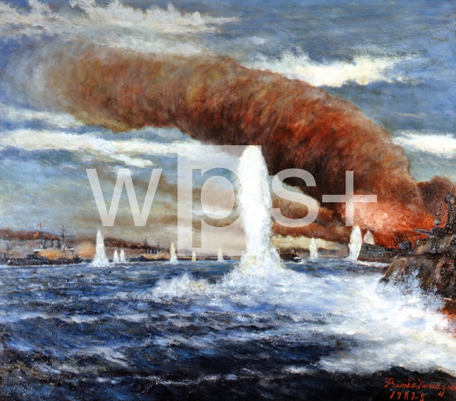｜1905年5月27日、日本海海戦に於いて対馬海峡で撃沈される戦艦スボロフ