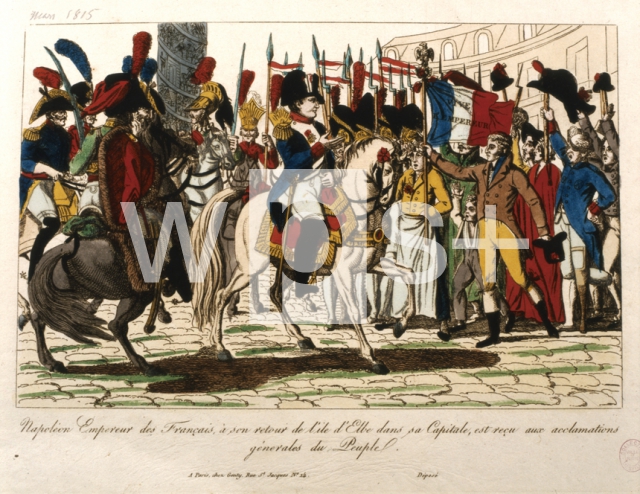 ｜百日天下、エルバ島よりパリに戻り民衆に歓呼で迎えられパリへ進軍するナポオレオン、1815年3月
