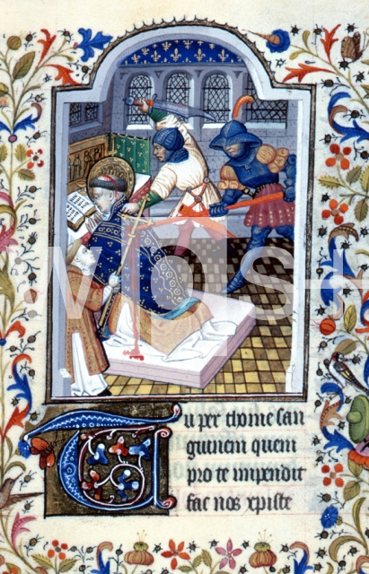 ｜司教座聖堂内でヘンリー2世の側近の4人の騎士に殺害される場面、1170年暮