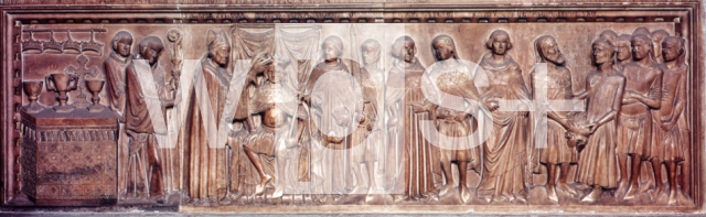 ｜ローマ教皇グレゴリウス5世が、オットー3世に祝聖を行っている場面、996年