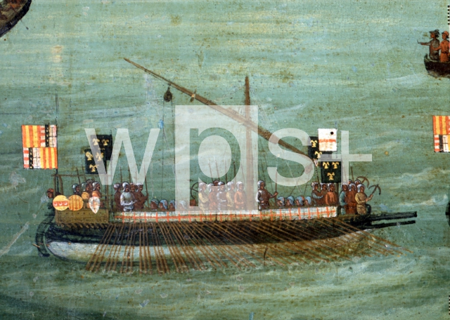 ｜イスキアに於けるアンジュ公爵との戦いの後、凱旋するアラゴンのフェルディナンド1世ナポリ王のガレー船