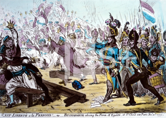 GILLRAY James｜兵を率いて五百人会の議場に侵入したボナパルト将軍、ブリュメール19日