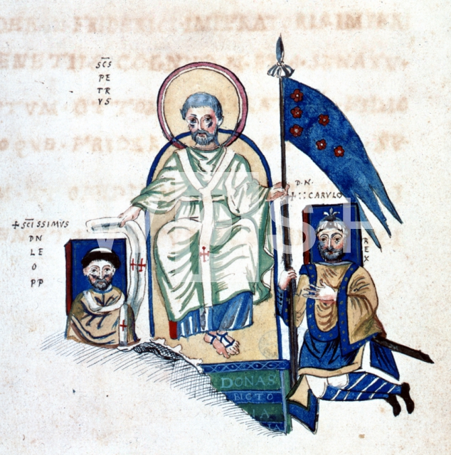｜レオ3世（左）とカール大帝（右）