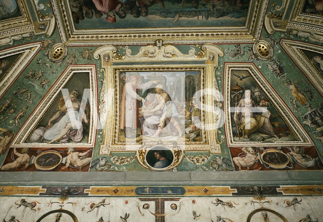 VASARI Giorgio e Aiuti｜サン・ロレンツォ聖堂の模型をコジモ・イル・ヴェッキオに捧げるブルネレスキ