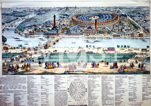 ｜トロカデロの丘から望む万国博覧会場と平面図、1867年