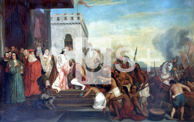 ROBERT-FLEURY Joseph Nicholas｜バルセロナのスペイン宮廷で催されたコロンブスの帰国のレセプション、1493年