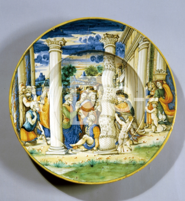 ｜色絵皿「神殿で不具者を癒す聖ペテロと聖ヨハネ」