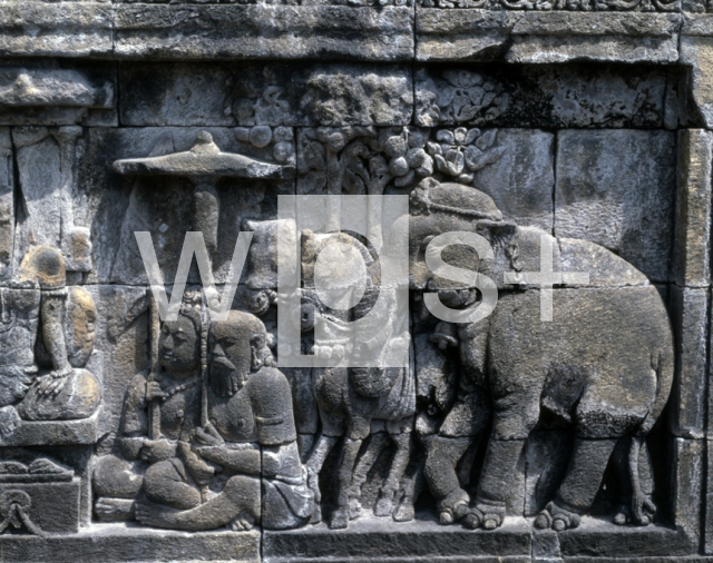 ｜ボロブドゥール遺跡、第1回廊主壁の浮彫り（部分）