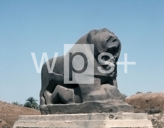 ｜バビロン遺跡、人を踏みつけるライオン像