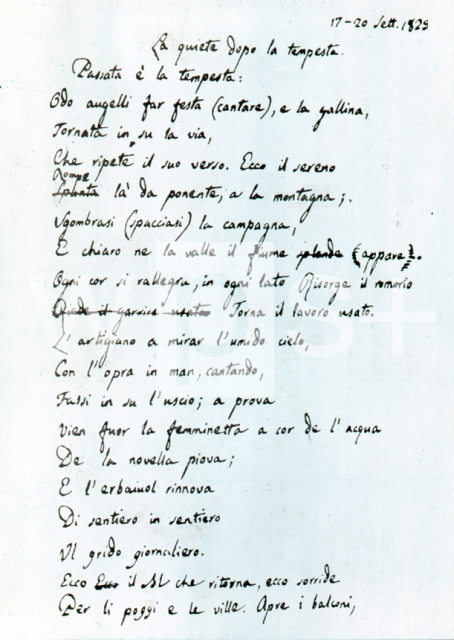 ｜レオパルディの有名な詩「嵐のあとの静寂」の自筆原稿