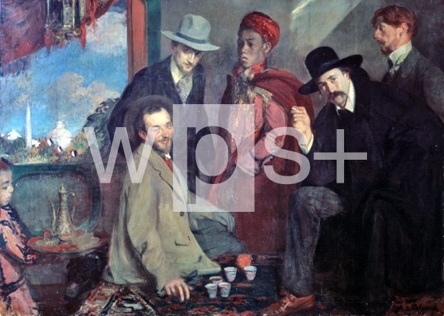 BLANCHE Jacques Emile｜パリの万国博覧会のカフェにいるアンドレ・ジッドと友達、1900年