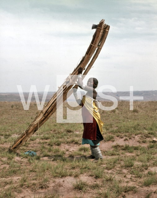 ｜小屋を建てる為の木材を抱えるコサ族の少女