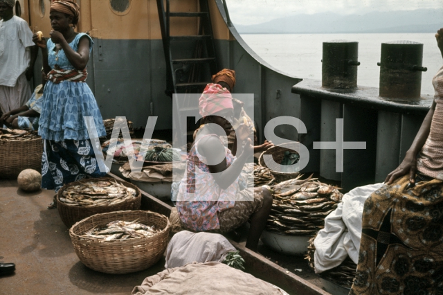 ｜フリータウン行きのフェリーで魚を売りに行く女性たち