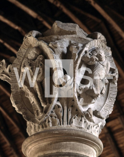 ｜クリュニー修道院の内陣の柱頭「グレゴリアン・チャントの最初の4音と第3音：キリストの情熱と復活（左）と第4音（右）：チリンチリン鳴る音」