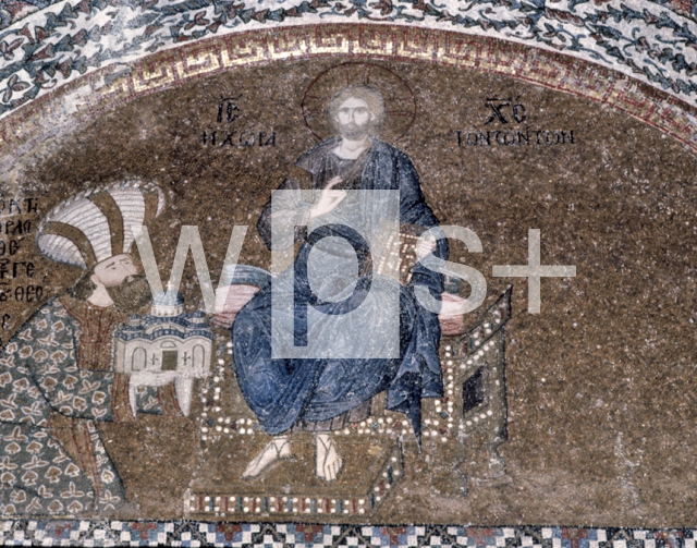 ｜コーラ修道院付属救世主聖堂（カーリエ博物館）「キリストとモザイクの寄進者テオドロス・メトキテス」