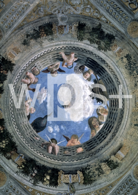 MANTEGNA Andrea｜パラッツォ・ドゥカーレのカステッロ・ディ・サン・ジョルジョの「新婚夫婦の間」の天井「寓意像とキューピッドのいる天窓」