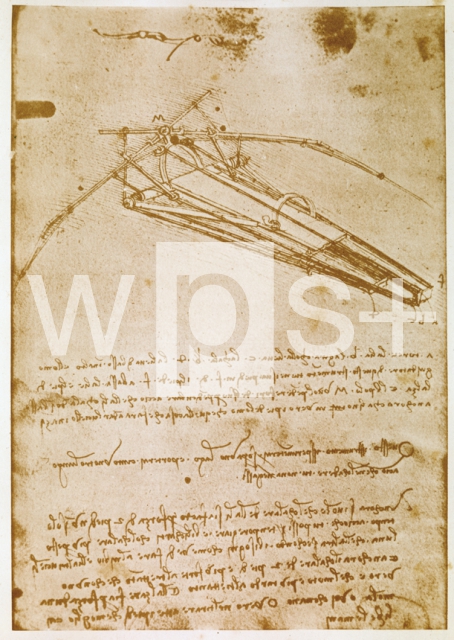 LEONARDO DA VINCI｜ダ・ヴィンチの自筆原稿「羽ばたき飛行機の図面」