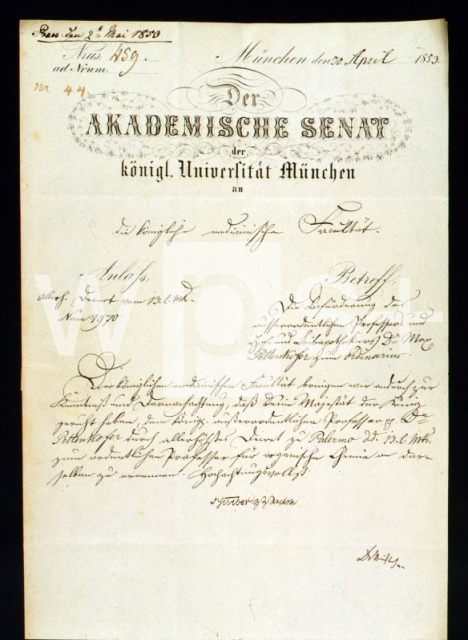｜ミュンヘン大学がペッテンコーファー宛てに送った手紙（1853年4月30日付け）