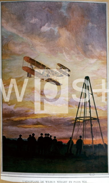 ｜飛行するウィルバー・ライトの飛行機、1908年フランスにて