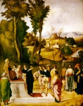 GIORGIONE (Giorgio da Castelfranco)｜ファラオの前で金と火の証明をさせられる幼いモーゼ