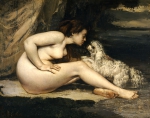 COURBET Gustave｜犬と遊ぶ裸婦