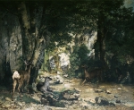 COURBET Gustave｜プレジール・フォンテーヌの小川のほとりの鹿のくる空地