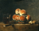 CHARDIN Jean-Baptiste Simeon｜桃の籠とクルミとナイフとワインのグラス