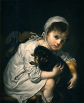 GREUZE Jean-Baptiste｜小犬を抱く女の子（画家の娘、アンヌ）