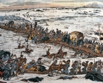 ｜ロシアから退却するため、ベレジーナ川を渡るナポレオン軍、1812年