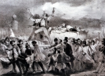 ｜2月革命の犠牲者を荷車に乗せ、キャプシーヌ大通りを行くデモ隊、1848年2月23日