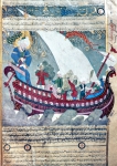 ｜大洪水により水中に沈んだカーバ神殿の周りを施回するノアの方舟