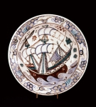 ｜色絵陶器帆船図皿