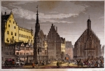 ｜ニュルンベルクの中央広場、シェーナ・ブルンネンと聖母教会、1840年