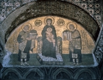 ｜アヤソフィア（ハギア・ソフィア大聖堂）「聖母マリアにハギア・ソフィアを捧げるコンスタンティニアヌス（左）とコンスタンティノポリスの街を捧げているコンスタンティヌス（左）」