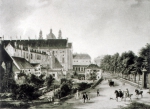 ｜薬局のあるミュンヘンのレジデンツ（王宮）の北東方面の景観、1828年